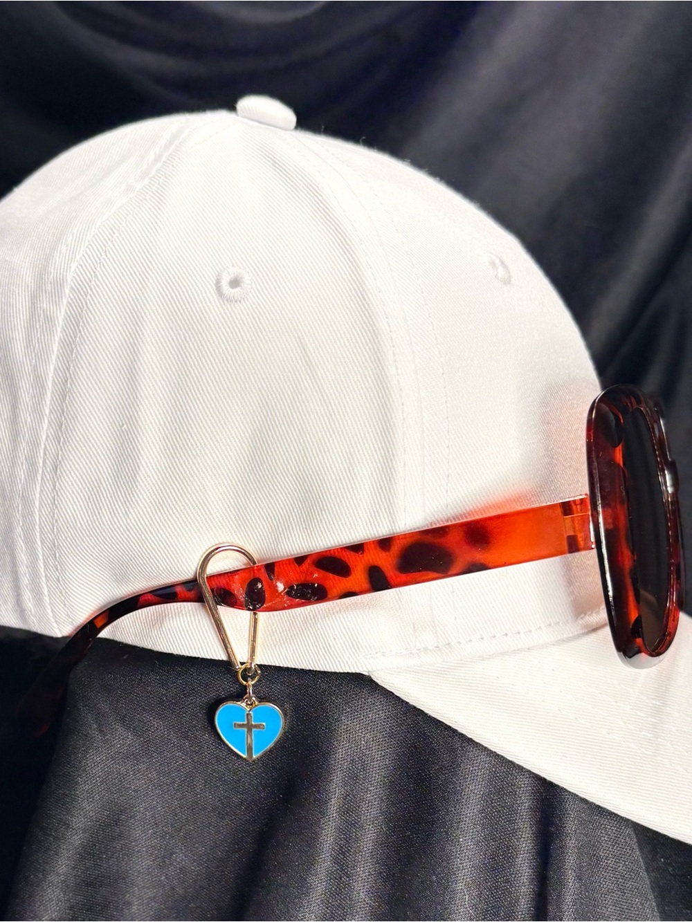 Tortoiseshell Frame Women's Sunglasses with Blue Cross Heart Charm
